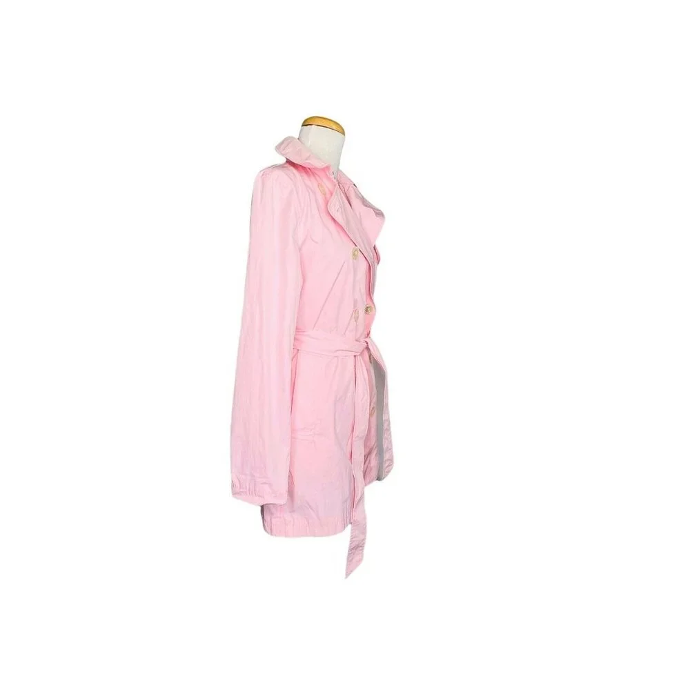 LAUREN RALPH LAUREN Vintage Nylon Jacket Pink Double Breasted Belt Trench Coat - Picture 6 of 9